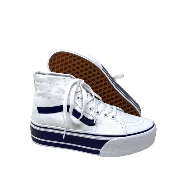 VANS Sk8-Hi Tapered Sport Platform Shoes White Navy Canvas Women's VN0A5JMKNWD - Picture 7 of 9